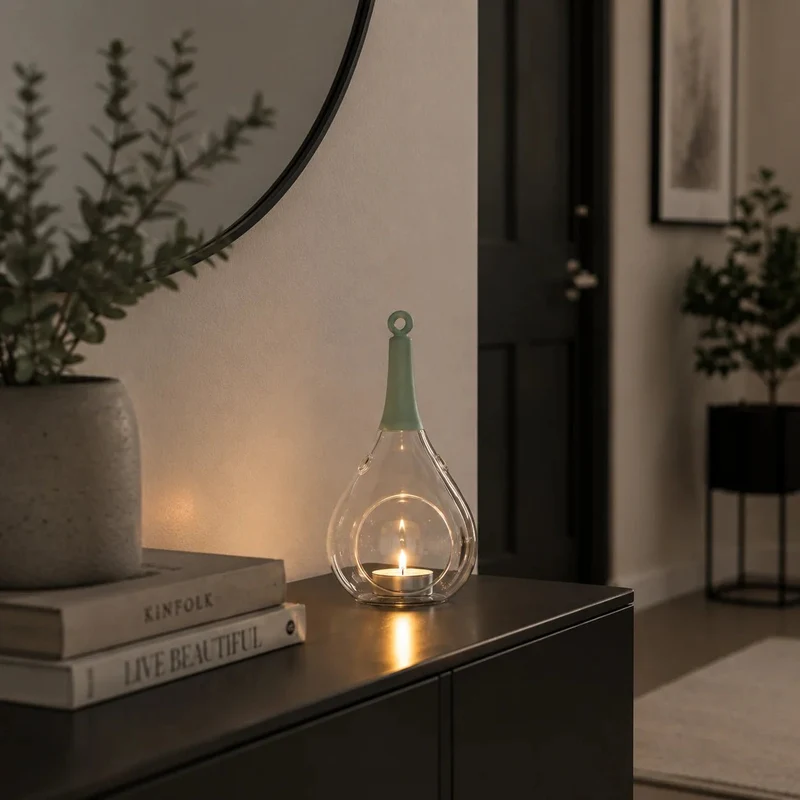 Sompex Taura Hängewindlicht Grün 23,5 cm – Glas · mundgeblasen · handbemalt