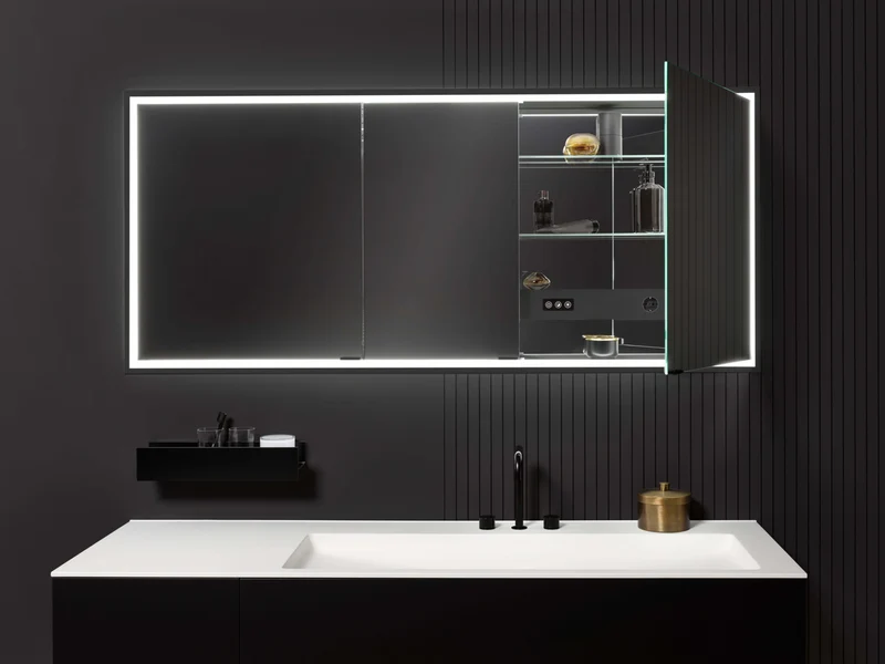 Frasco Centric LED-Spiegelschrank 100 cm Aufputz Schwarz – Ausstellungsstück