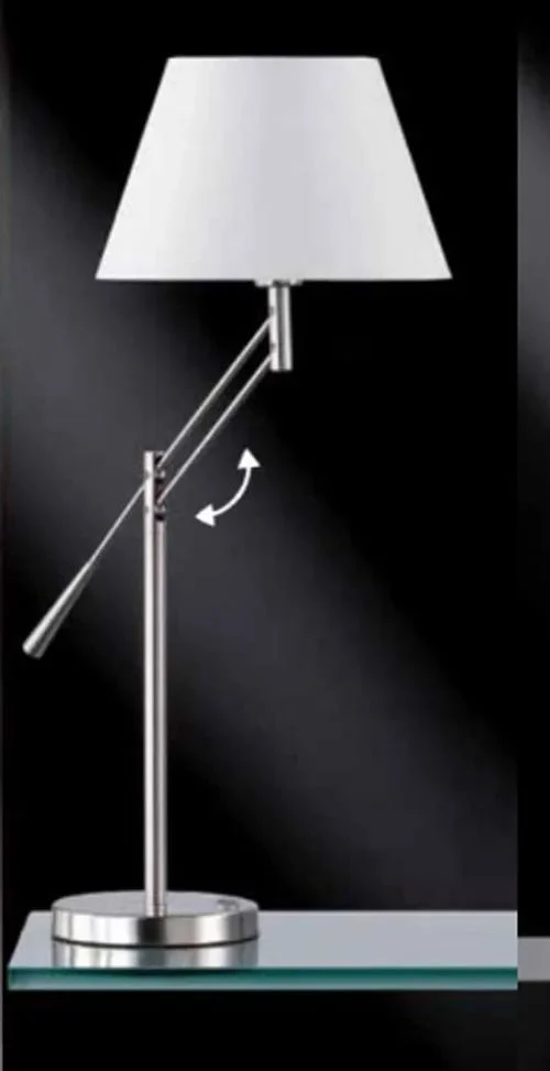 Honsel LEVER Tischleuchte – verstellbares Gelenk, weißer Stoffschirm Ø 30 cm, Nickel matt, E27