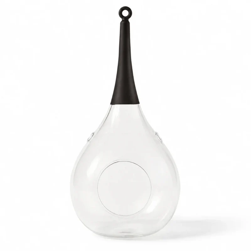 Sompex Taura Hängewindlicht Schwarz – Mundgeblasenes Glas – 9,5 × 17,5 × 35 cm