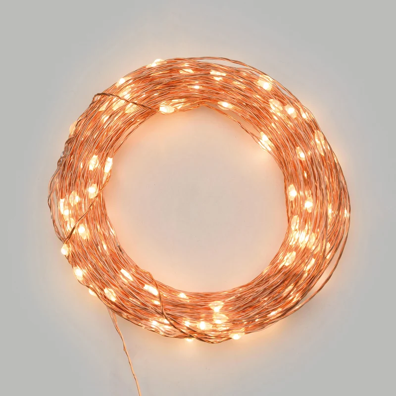 LED-Micro Lichterkette 200 warmweiße LEDs, Fernbedienung, 15 Funktionen, batteriebetrieben