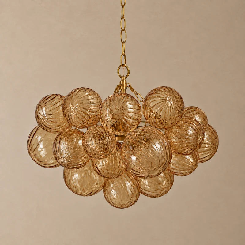 The Quinn Chandelier | Hand-Blown Amber Glass & Brass | CLQUNAMB