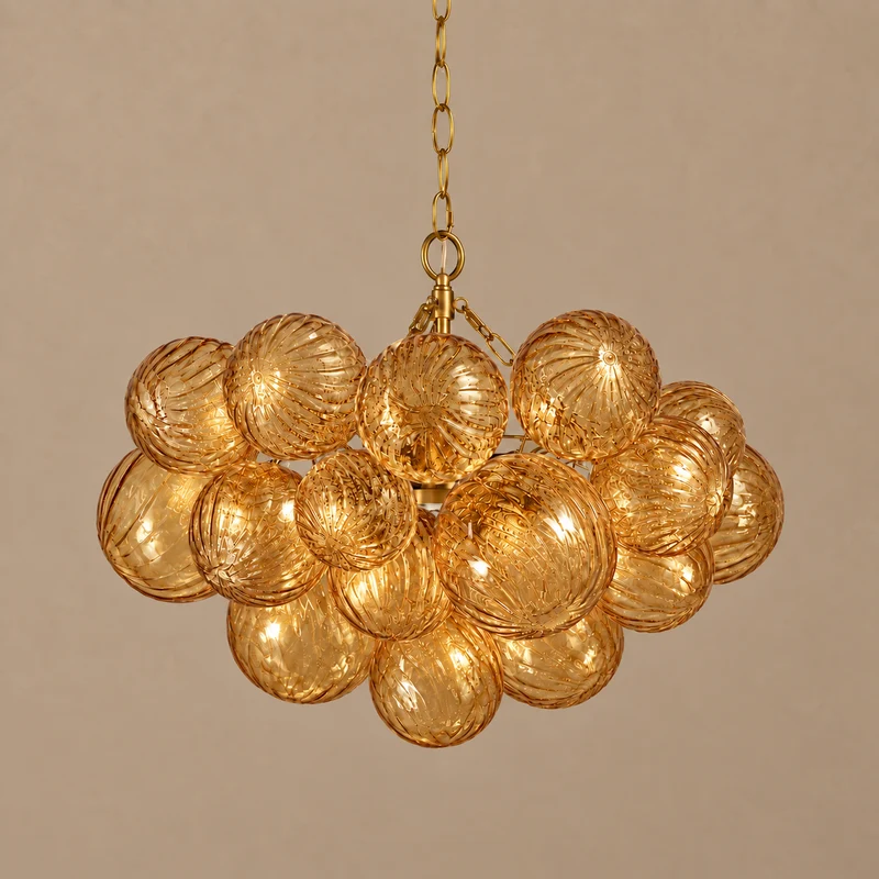 The Quinn Chandelier | Hand-Blown Amber Glass & Brass | CLQUNAMB