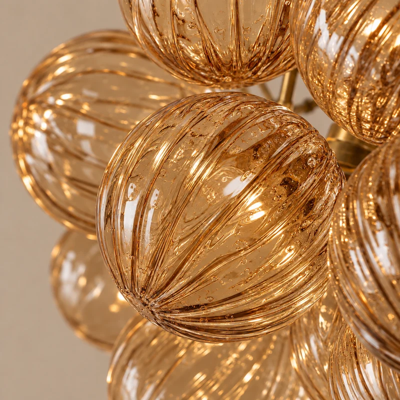 The Quinn Chandelier | Hand-Blown Amber Glass & Brass | CLQUNAMB