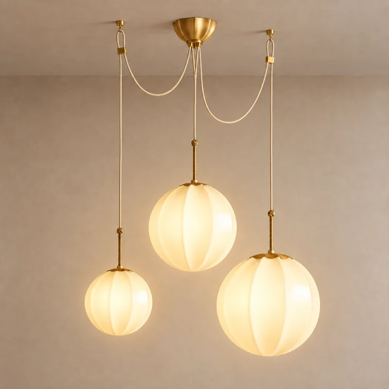 Ribbed Cream Glass Chandelier | Brass | CLRIB030CH