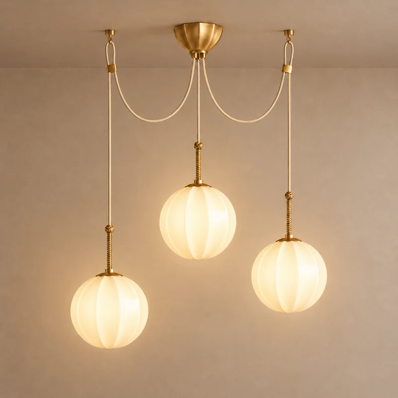 Ribbed Cream Glass Chandelier | Brass | CLRIB030CH