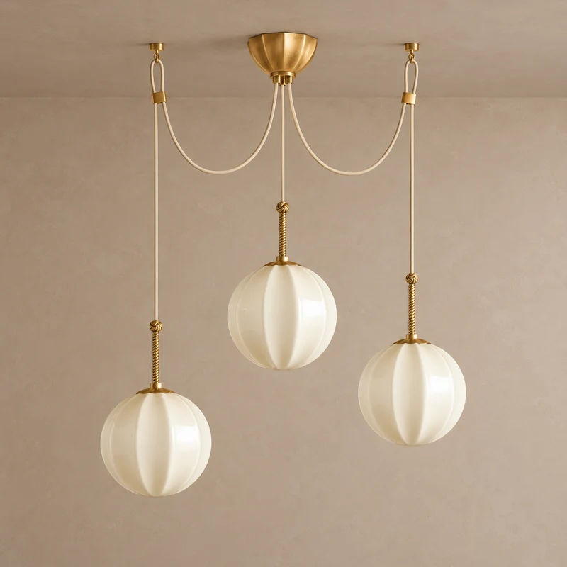 Ribbed Cream Glass Chandelier | Brass | CLRIB030CH