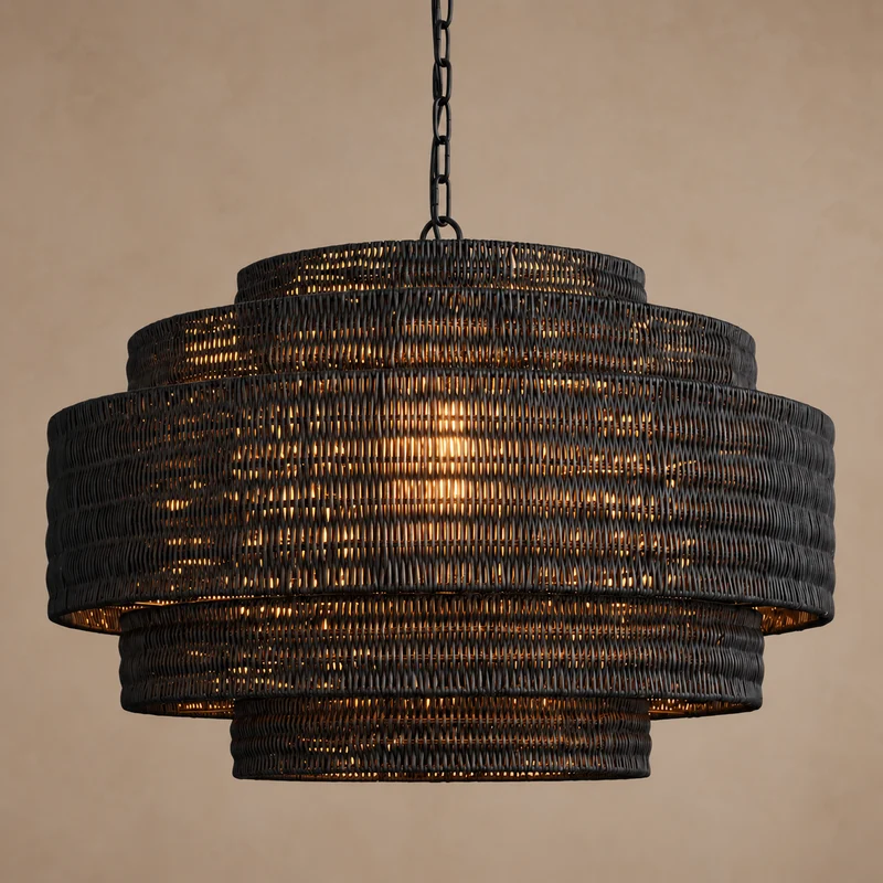 The Intreccio Tiered Rattan Chandelier | Black | CLINT-BK