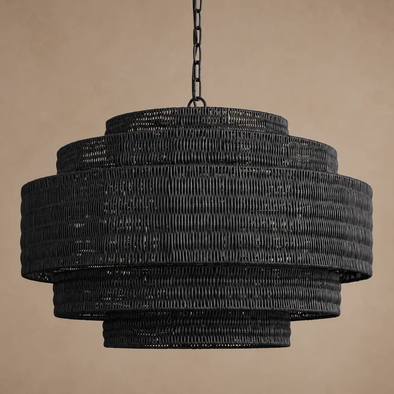 The Intreccio Tiered Rattan Chandelier | Black | CLINT-BK