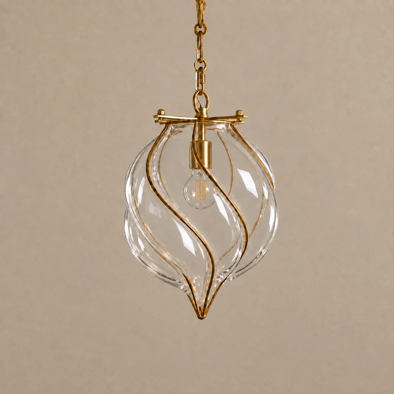 The Belluno Lantern | Clear Glass & Brass Pendant | CLND038-C