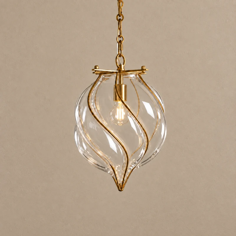 The Belluno Lantern | Clear Glass & Brass Pendant | CLND038-C