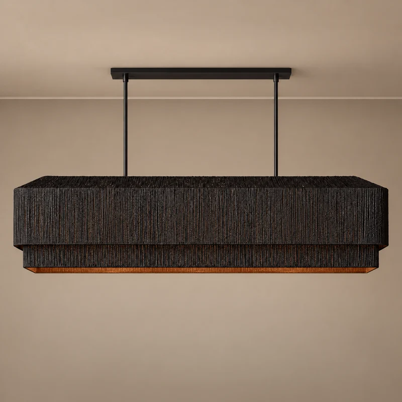 The Salma Linear Chandelier | Black Rattan & Copper | CLSLM-BK