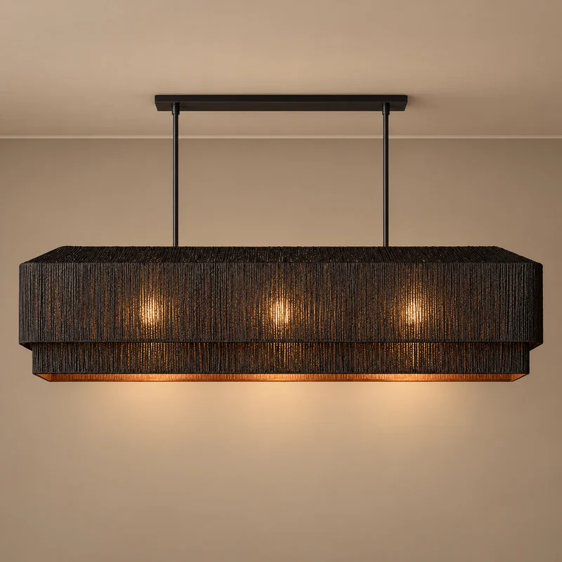 The Salma Linear Chandelier | Black Rattan & Copper | CLSLM-BK