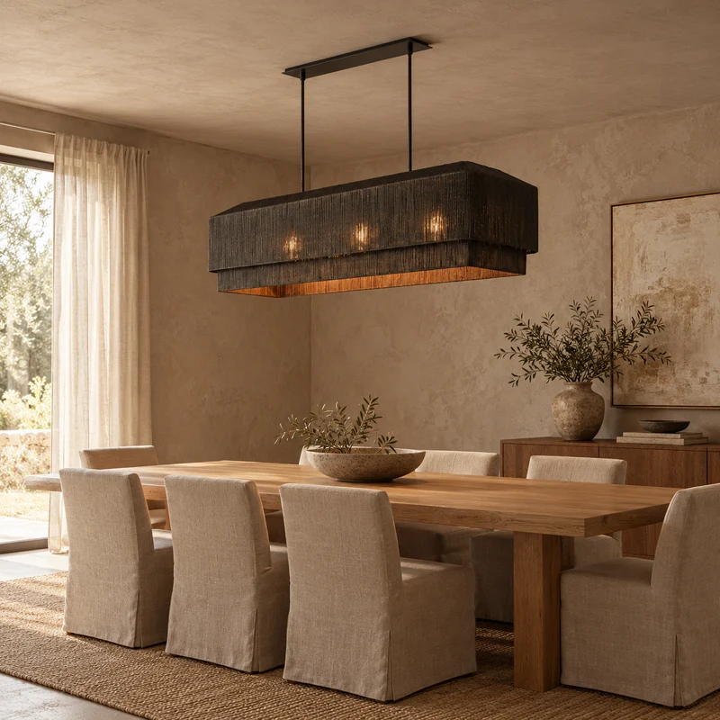 The Salma Linear Chandelier | Black Rattan & Copper | CLSLM-BK