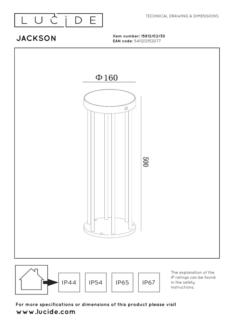 LED-Pollerleuchte Jackson solarbetrieben mit Bewegungsmelder IP65 Schwarz