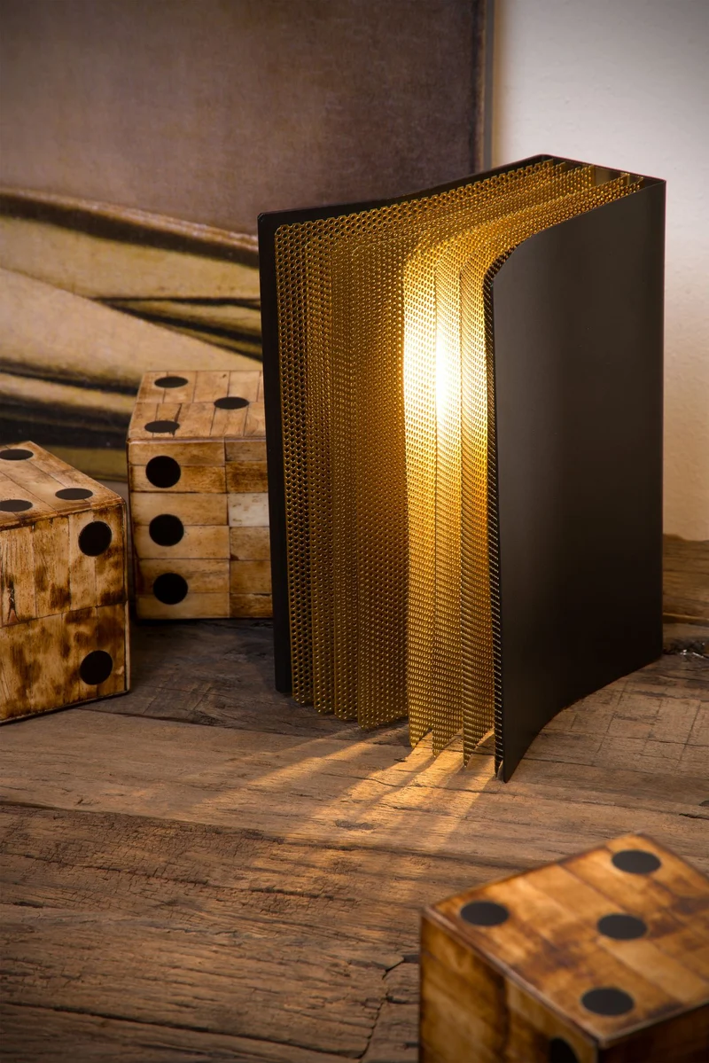 Tischleuchte Extravaganza Livret in Buchform Retro Schwarz, Gold
