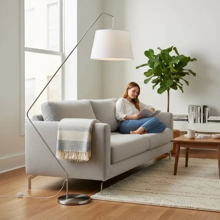 Design Bogenlampe DUBLIN 225 cm mit weißem Stoffschirm – von Villeroy & Boch