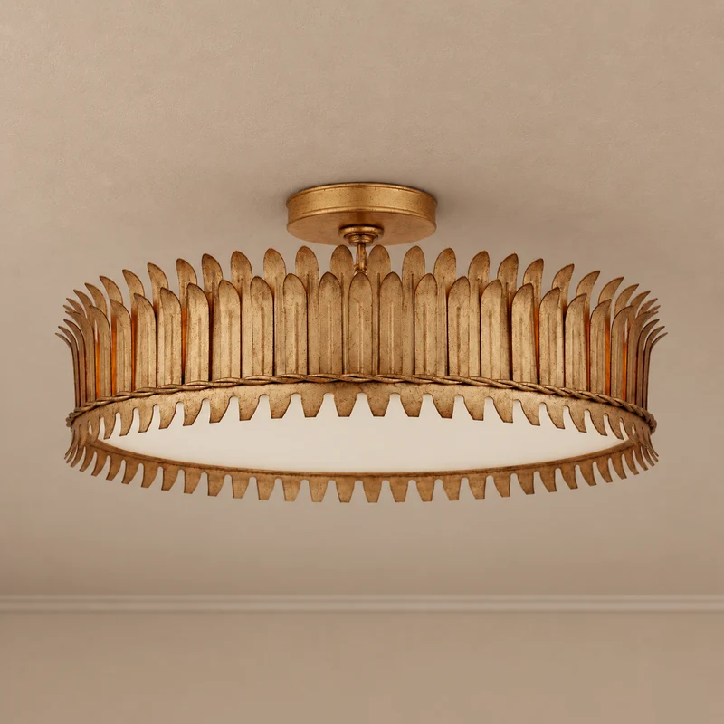 Alloro Leaf Semi-Flush Ceiling Light | Brass & Glass | CLALL4207