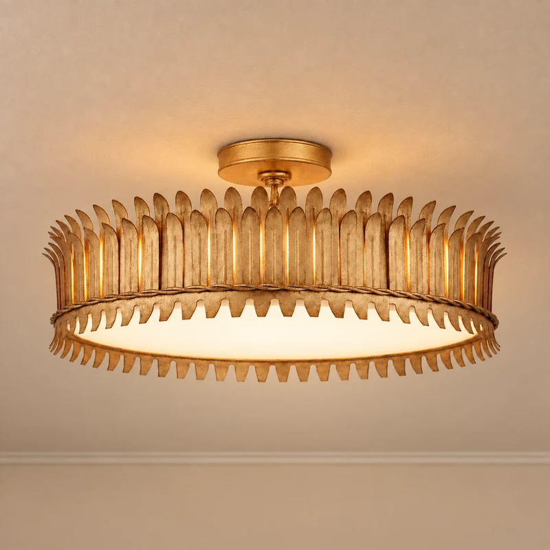Alloro Leaf Semi-Flush Ceiling Light | Brass & Glass | CLALL4207