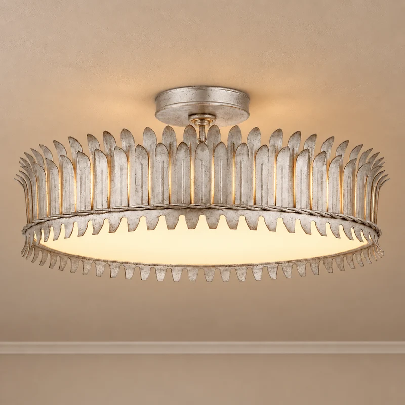 Alloro Leaf Semi-Flush Ceiling Light | Brass & Glass | CLALL4207