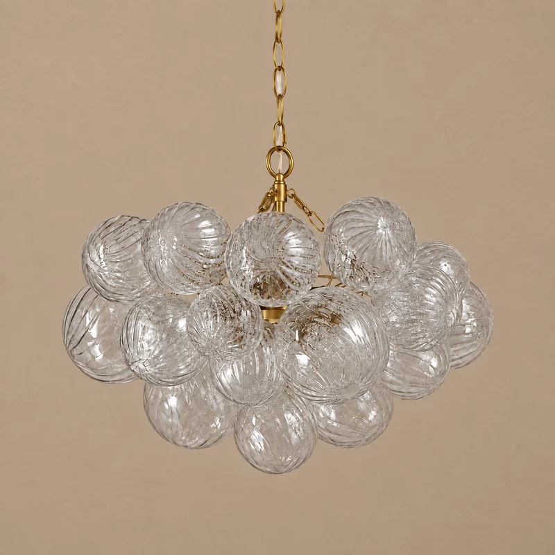 The Quinn Chandelier | Hand-Blown Clear Glass & Brass | CLQUN
