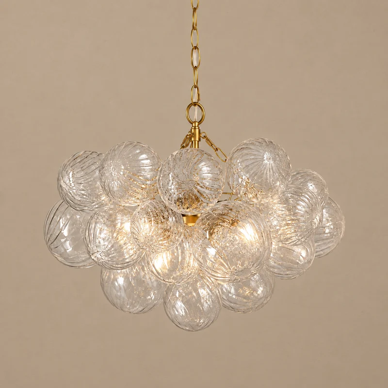 The Quinn Chandelier | Hand-Blown Clear Glass & Brass | CLQUN