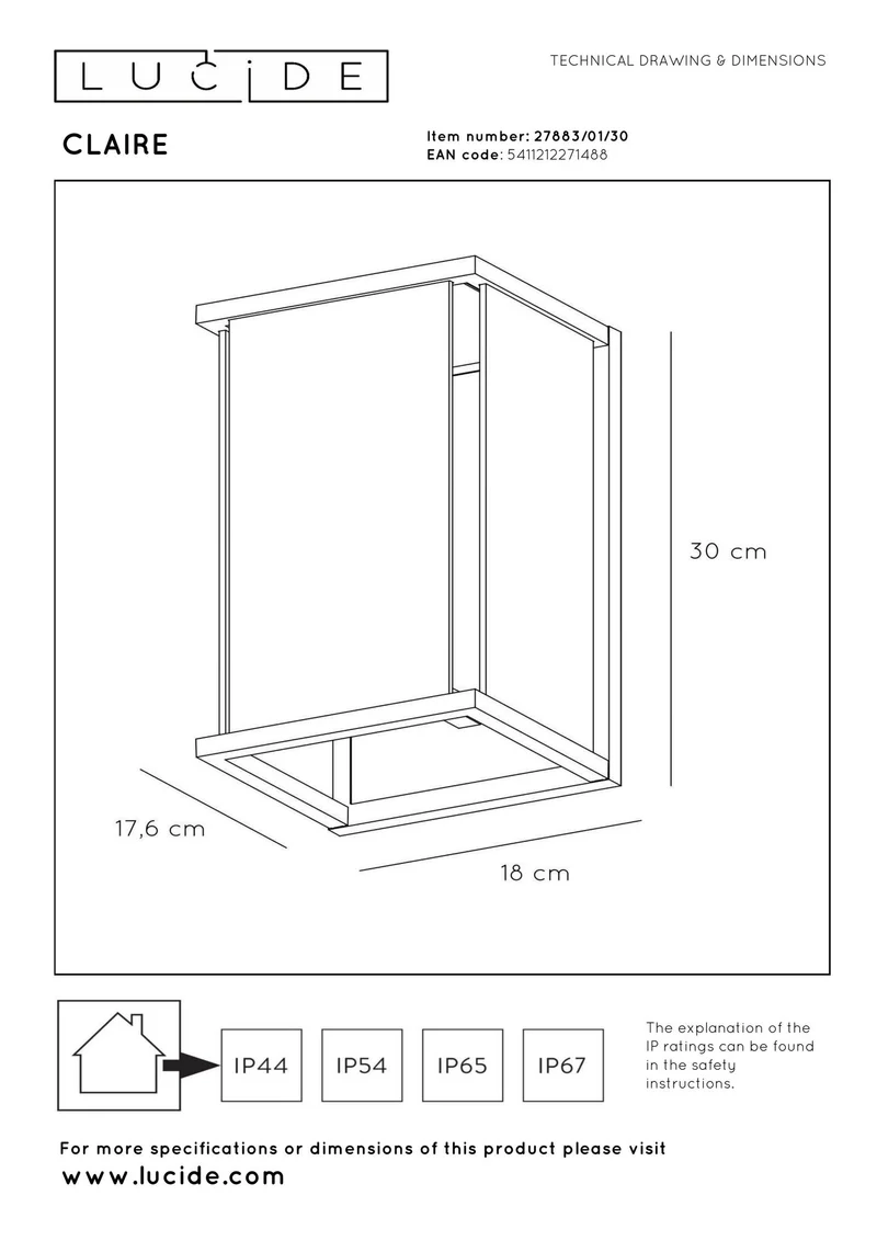 Außenwandleuchte Claire IP54 mit Glasschirm Anthrazit