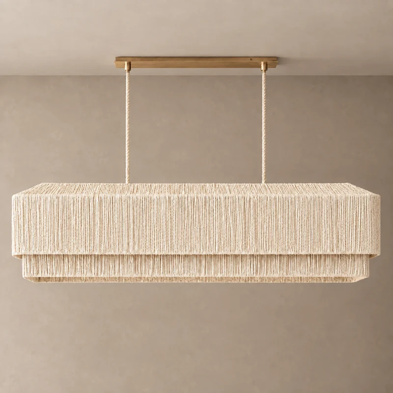 The Salma Linear Chandelier | White Rattan & Copper | CLSLM-WH