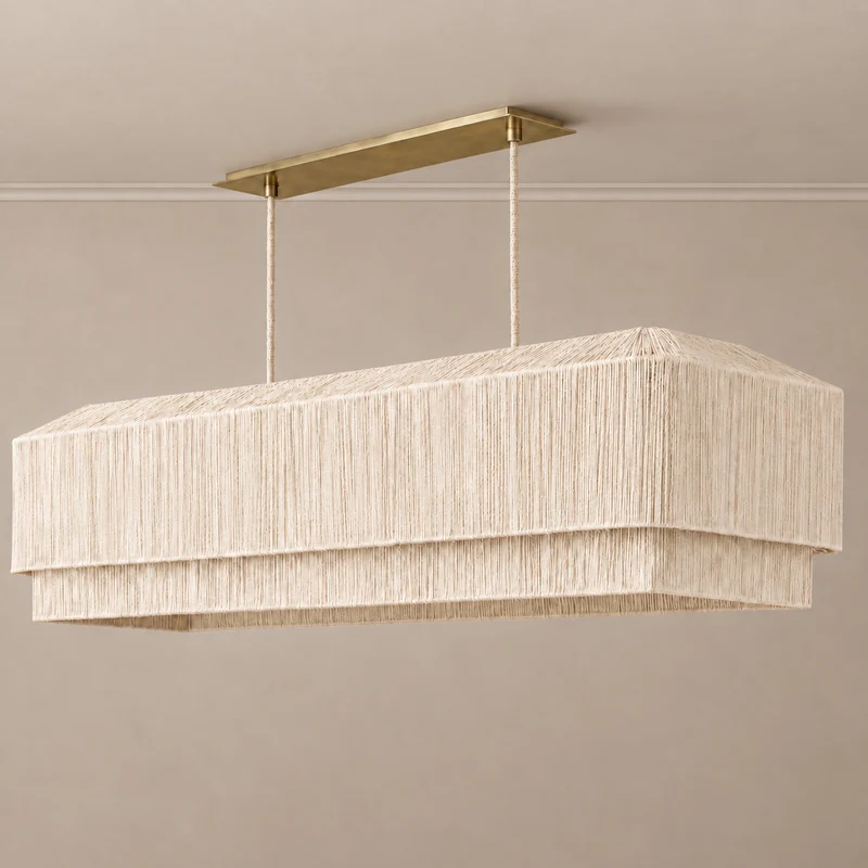 The Salma Linear Chandelier | White Rattan & Copper | CLSLM-WH
