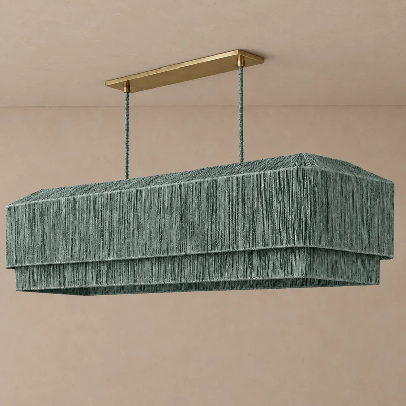 The Salma Linear Chandelier | Green Rattan & Copper | CLSLM-GR