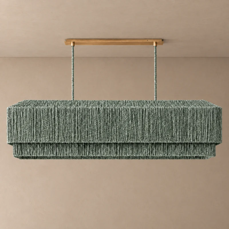 The Salma Linear Chandelier | Green Rattan & Copper | CLSLM-GR
