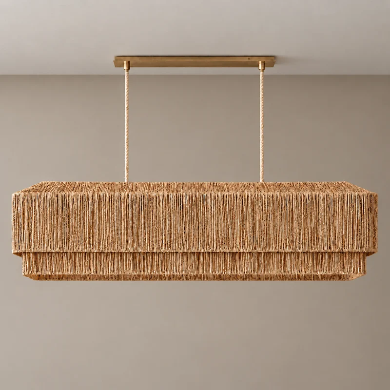 The Salma Linear Chandelier | Natural Rattan & Copper | CLSLM-NT