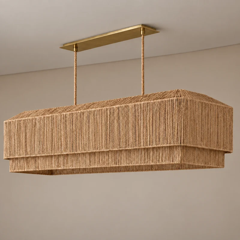 The Salma Linear Chandelier | Natural Rattan & Copper | CLSLM-NT
