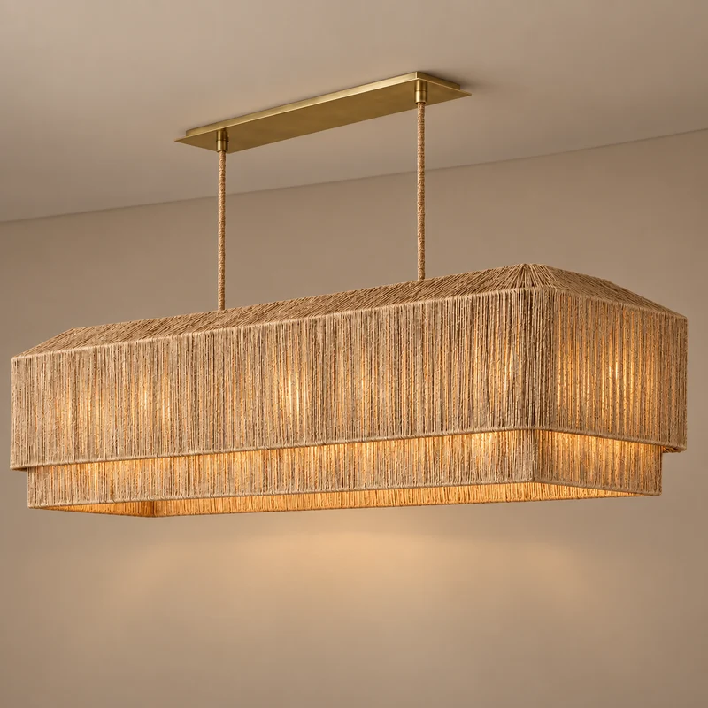 The Salma Linear Chandelier | Natural Rattan & Copper | CLSLM-NT
