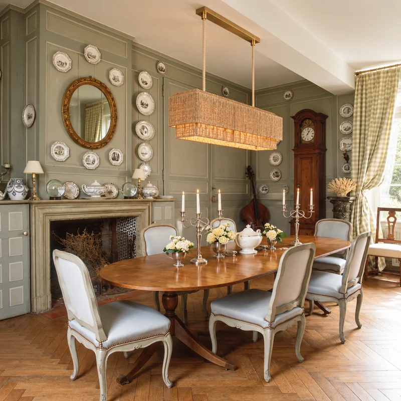 The Salma Linear Chandelier | Natural Rattan & Copper | CLSLM-NT