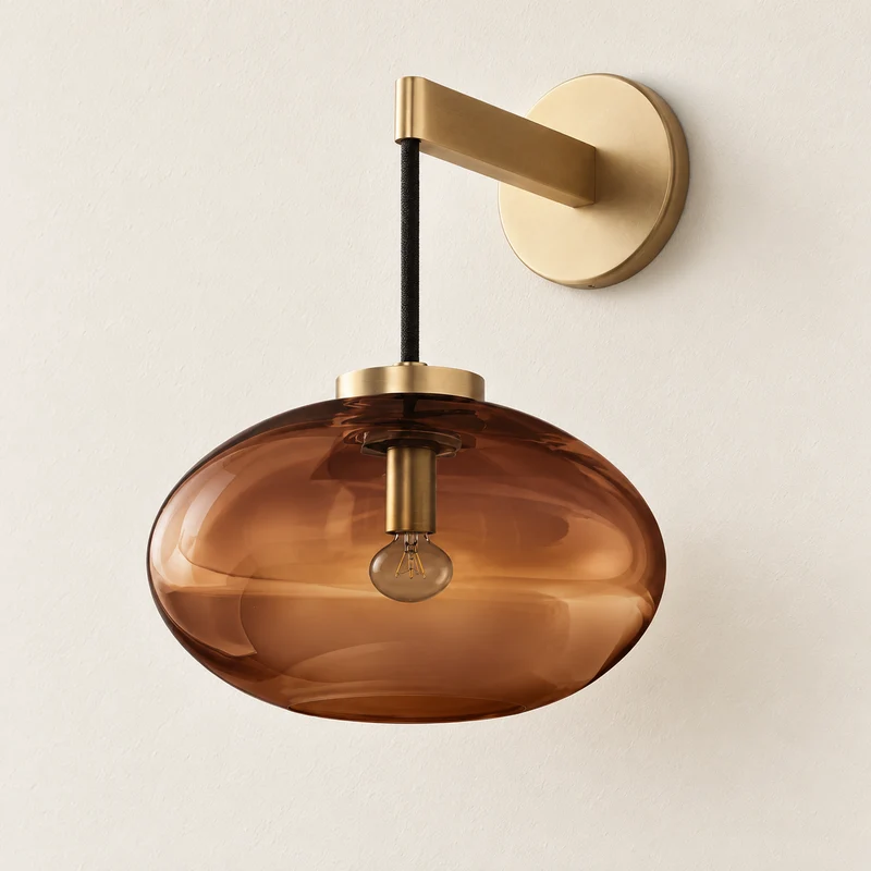 Brass & Amber Glass Wall Sconce | CLFFD3