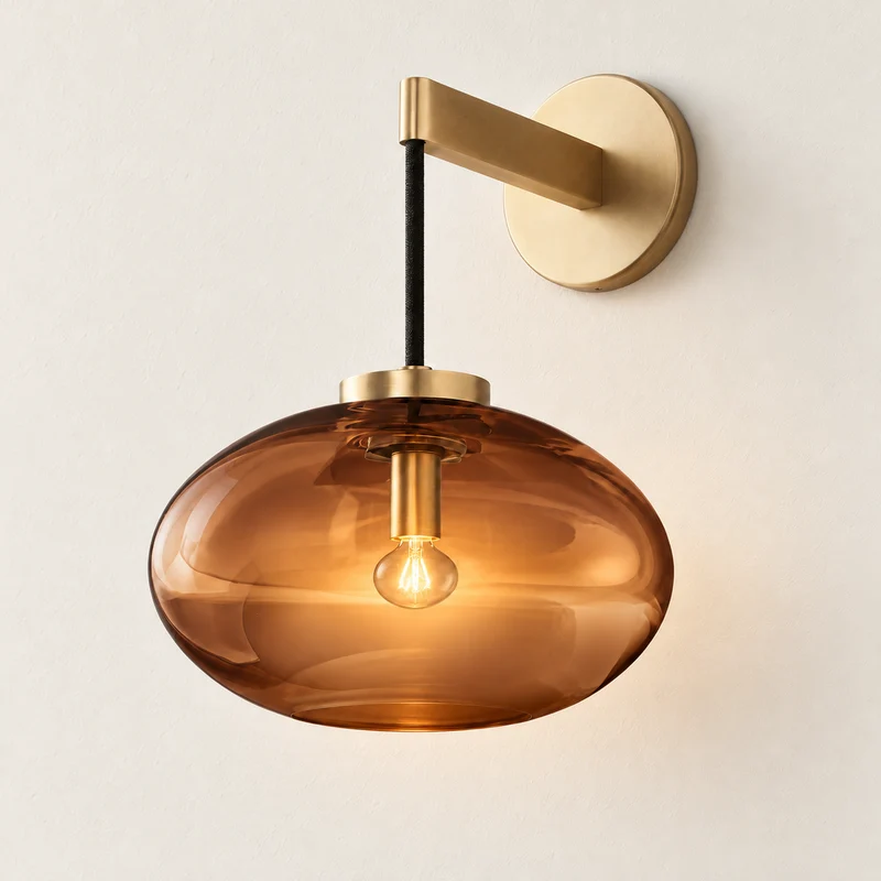 Brass & Amber Glass Wall Sconce | CLFFD3