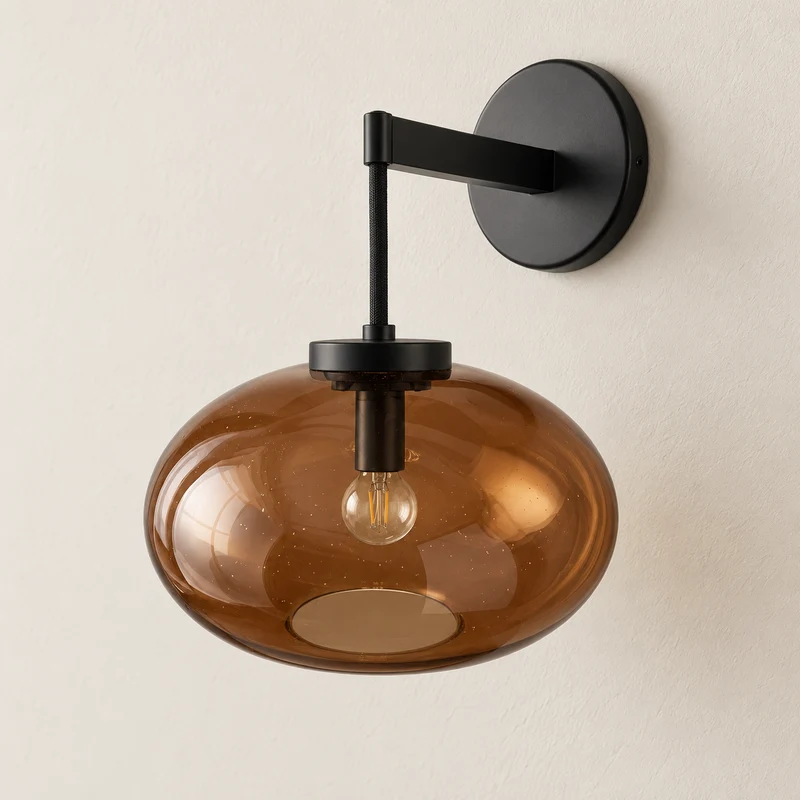 Brass & Amber Glass Wall Sconce | CLFFD3