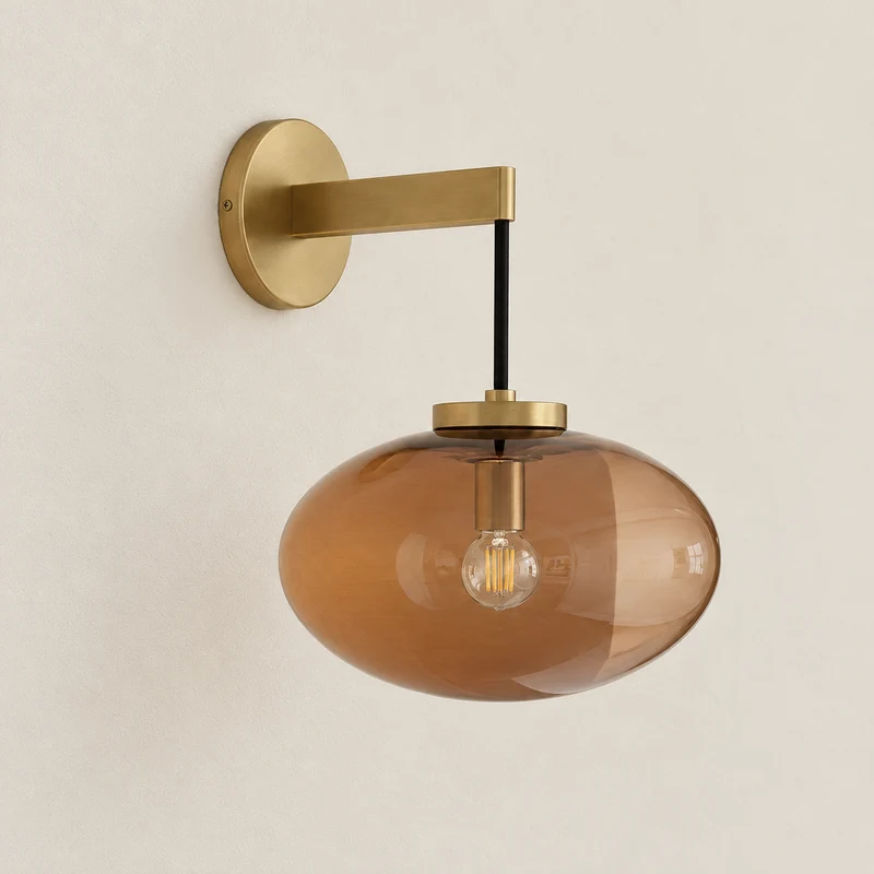 Brass & Amber Glass Wall Sconce | CLFFD3