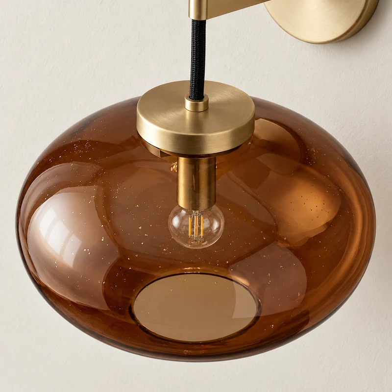 Brass & Amber Glass Wall Sconce | CLFFD3