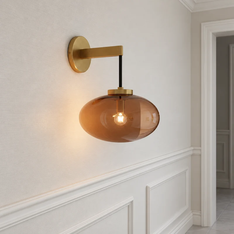 Brass & Amber Glass Wall Sconce | CLFFD3