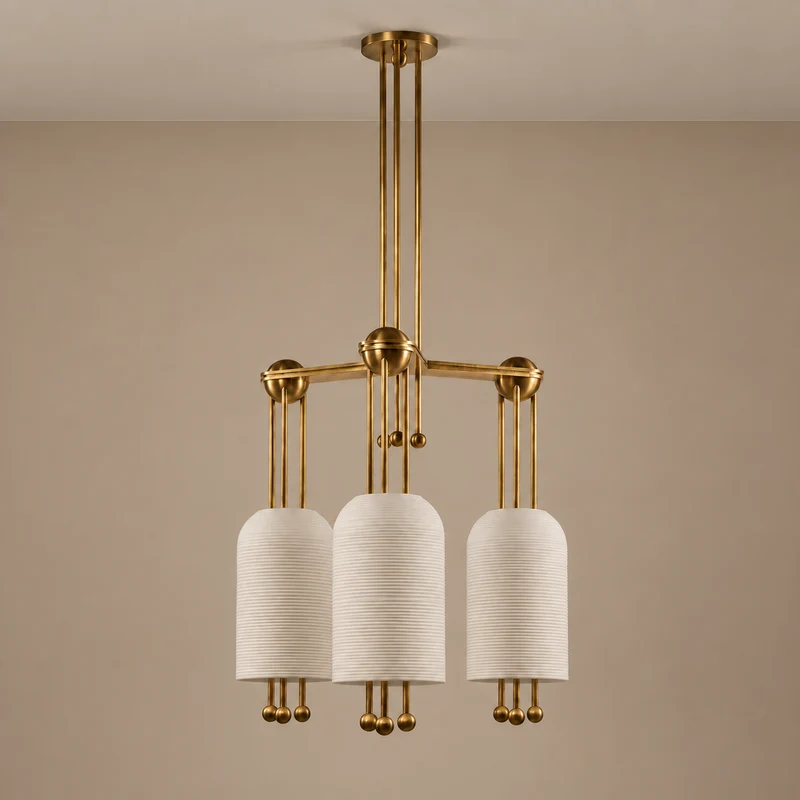 3-Head Ceramic & Brass Linear Chandelier | CLCER3