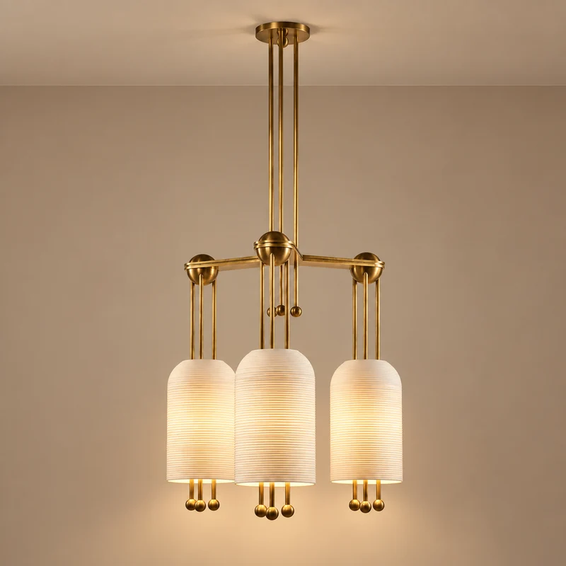 3-Head Ceramic & Brass Linear Chandelier | CLCER3