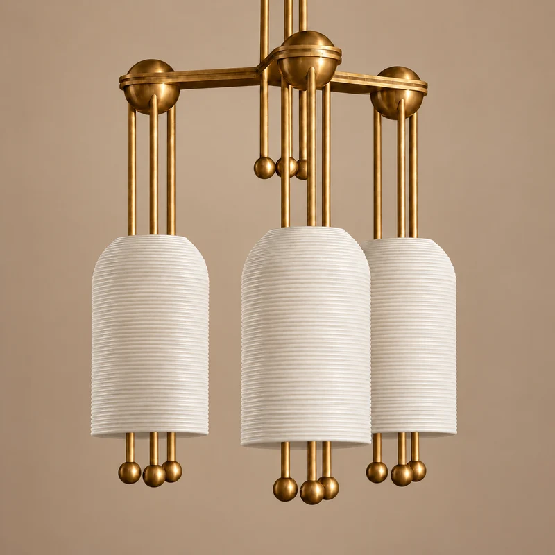 3-Head Ceramic & Brass Linear Chandelier | CLCER3