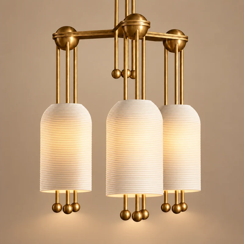 3-Head Ceramic & Brass Linear Chandelier | CLCER3