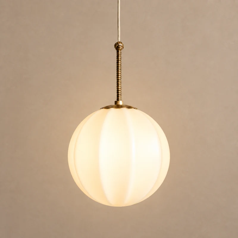Ribbed Cream Glass Pendant | Brass | CLRIB030BR