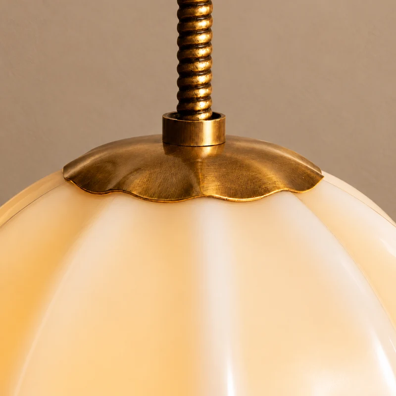 Ribbed Cream Glass Pendant | Brass | CLRIB030BR