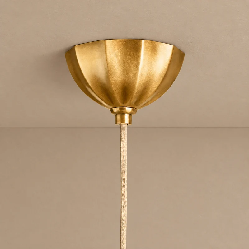 Ribbed Cream Glass Pendant | Brass | CLRIB030BR