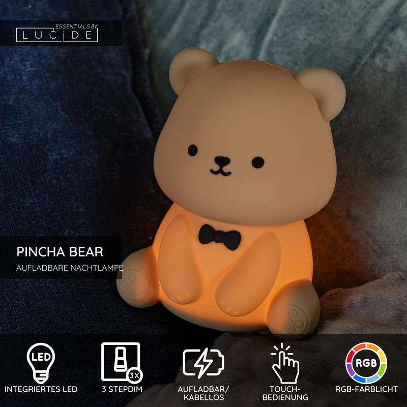 LED-Nachtlampe Pincha Bear dimmbar mit Akku und RGB-Farbwechsel