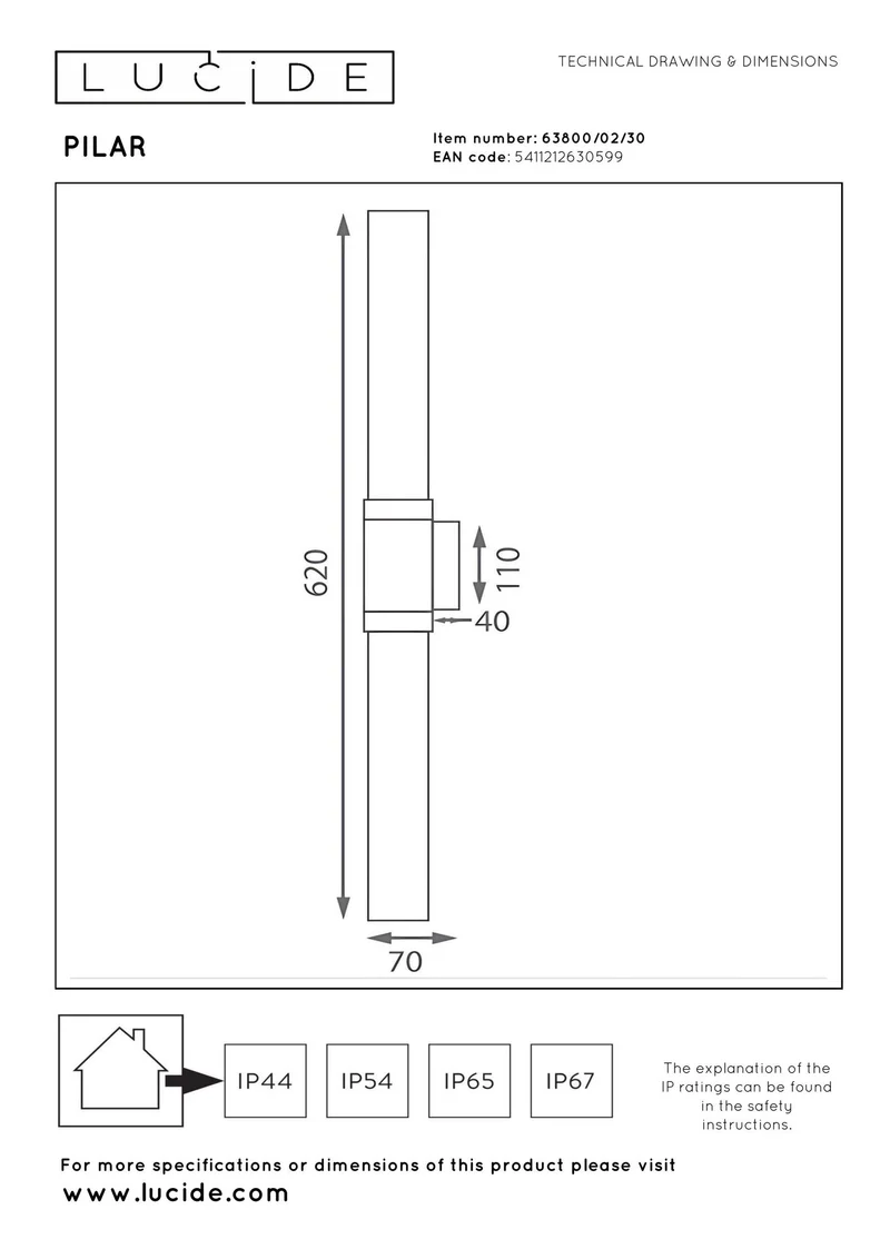 Außenwandleuchte Pilar 2-flammig Glas IP54